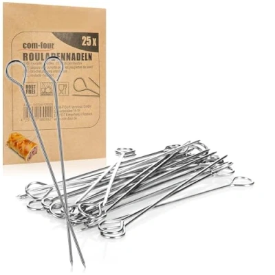 Afbeelding van COM FOUR® 25x rollade naalden van roestvrij staal 11 cm lange vleesspiesjes premium spiesjes in een set (025 stuks naald)