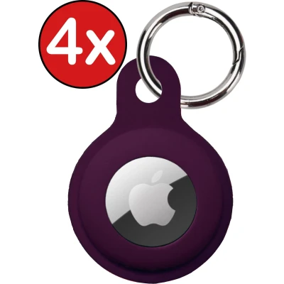 Afbeelding van Hoesje Geschikt voor Apple AirTag Sleutelhanger Siliconen Hanger Aubergine 4 PACK