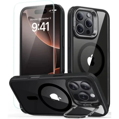 Afbeelding van ESR Klassieke Hybride Kickstand Halolock MagSafe behuizing met standaard + gehard glas voor iPhone 16 (Apple Pro Max), Smartphonehoes, Zwart