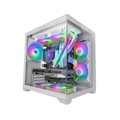Afbeelding van MARS Gaming MC VIEW2, MicroATX Behuizing, Dubbel Frameloos Gehard Glas, 1x 120mm FRGB Achterventilator, Ondersteuning voor Vloeistofkoeling tot 240mm, Dubbelkamerstructuur, Wit