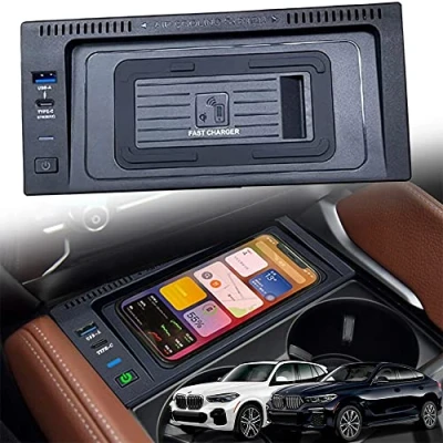 Afbeelding van Draadloze Autolader voor BMW X5/X6 2014 2018 Middenconsole Accessoire, 15W Qi Snelladende Telefoonoplader X5 F15 2018/BMW X6 F16 2019, Cadeau Eigenaar