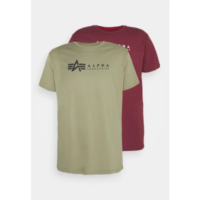 Afbeelding van Alpha Industries Label 2 PACK Tshirt print, Heren, Maat: Small, Olive/burgundy