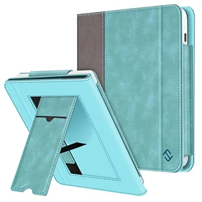 Afbeelding van Fintie Hoes voor Tolino Vision Color (2024)/Vision 6 (2021) en Kobo Libra Colour (2024)/Libra 2 7 inch Kickstandhoes met kaartenvak, handlus automatische slaap/wake, jeanslook turquoise