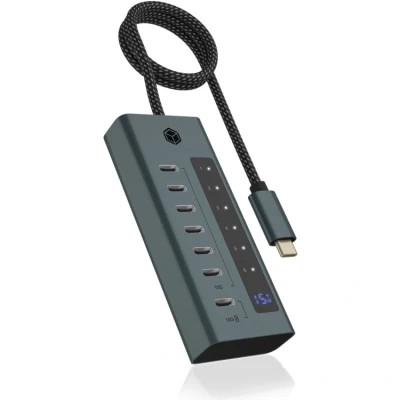 Afbeelding van ICY BOX IB HUB1457 C31 USB 3.2 Gen 1 (3.1 1) Type C 10000 Mbit/s Blauw, Grijs