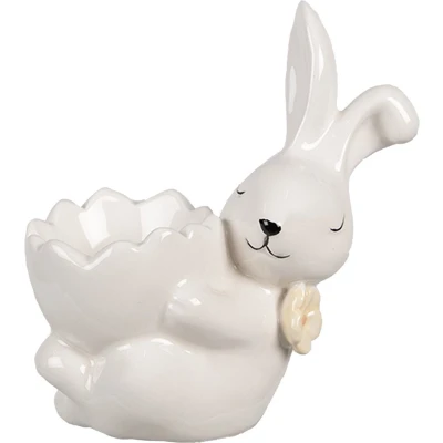 Afbeelding van Clayre &amp; Eef Eierdopje Konijn 11 cm Wit Keramiek Eierhouder