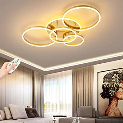 Afbeelding van Led plafondlamp, moderne woonkamerlamp, gouden creatieve ring, acryl, binnenverlichting, plafondverlichting, slaapkamer, eetkamer, keuken, dimbare decoratieve kroonluchter met afstandsbediening