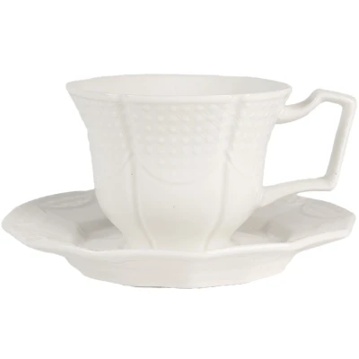 Afbeelding van Clayre &amp; Eef Kop en Schotel 175 ml Wit Keramiek