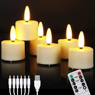 Afbeelding van ZIYOUDOLI oplaadbare theelichtjes met afstandsbediening, led theelichtjes, flikkerende vlamloze kaarsen timer, geschikt voor Kerstmis, kerstboom, Pasen, bruiloft, feest, set van 6