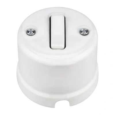 Afbeelding van Opbouw porselein retro, schakelaar, wisselschakelaar, all in one, serie QR1, wit