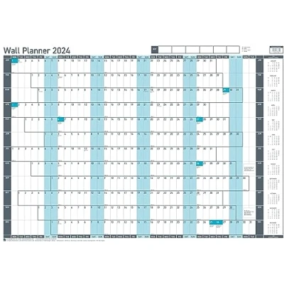 Afbeelding van Sasco 2024 Waarde Jaarlijkse Wandplanner Set, Papier Whiteboard Stijl Droog Uitwisbare Kalender, Grote Wandplanner, Poster Wandkaart, Blauw, 915 x 610 mm, 2410237
