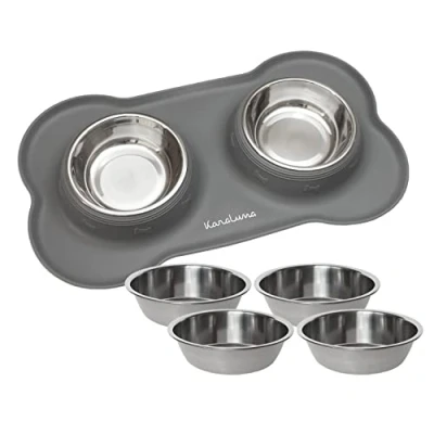 Afbeelding van Naponderlegger van siliconen met roestvrijstalen voerbak, voor katten en honden, 200 ml, grijs