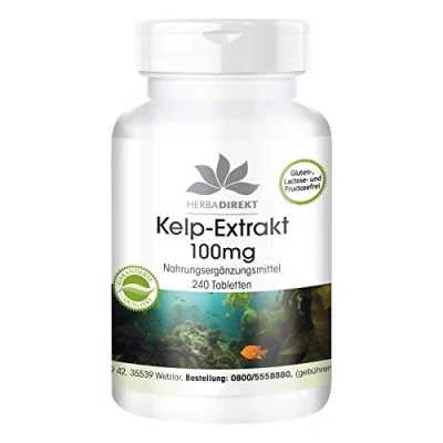 Afbeelding van Kelp extract 100mg hoge dosering veganistisch 240 tabletten natuurlijk jodium HERBADIREKT by Warnke Vitalstoffe Duitse apothekerskwalitei