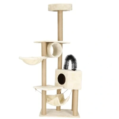 Afbeelding van Springos Krabpaal 7 Etages Voor Katten Toren Meubelbescherming 58 x 37 154 cm Beige