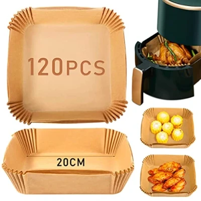 Afbeelding van Bakpapier voor heteluchtfriteuse,120 stuks bakpapier,Airfryer,anti aanbak wegwerp perkamentpapier vierkant oliebestendig,magnetron,natuurlijke 20cm