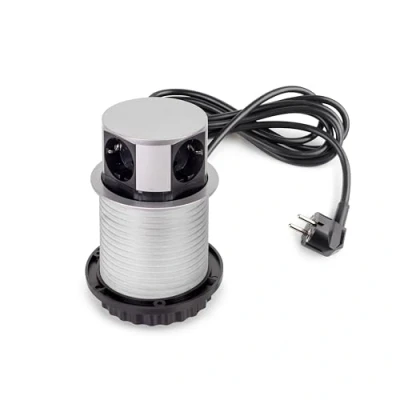 Afbeelding van Emuca Vertikal Push multi connector diameter 100mm, 3 Schuko type stekkers, 1 USB A, C, Staal en Kunststof, Metal grijs