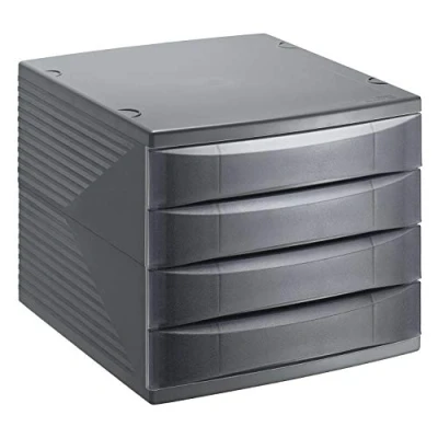 Afbeelding van Rotho Quadra lade/kantoorbox met 4 laden, kunststof (PS), BPA vrij, zwart (36,5 x 28,0 25,0 cm)