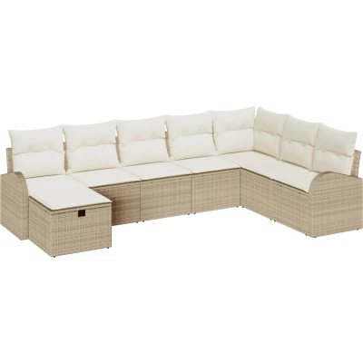 Afbeelding van vidaXL Set van 8 Stukken Tuin Sofa Met Kussens Beige Poly Rattan