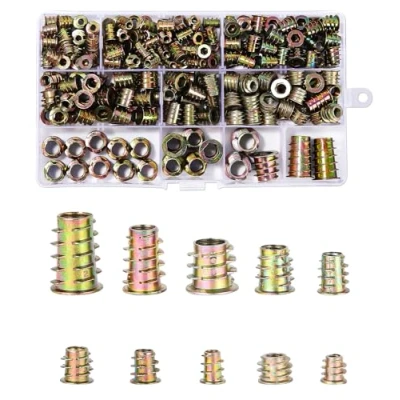Afbeelding van Inschroefmoeren voor hout, 236 stuks, M4, M5, M6, M8, M10, zink legering, inschroefmoffen, houten meubels, schroefdraadinzetstukken, binnenzeskantmoeren, assortiment