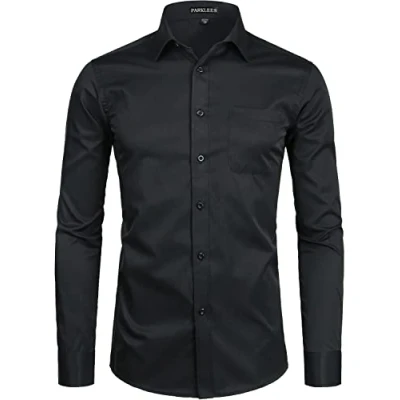 Afbeelding van PARKLEES Herenhemd met lange mouwen, slimfit, vrije tijd, business, bruiloft, hemd borst, zwart, S