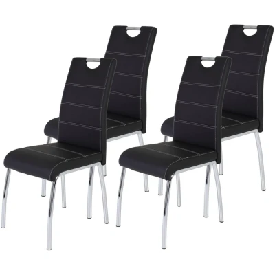 Afbeelding van Set van 4 eetkamerstoelen Susi, bekleding kunstleer zwart, handvat, metalen frame chroom, 43 x 61 98 cm
