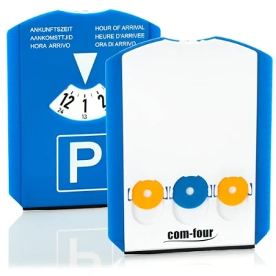 Afbeelding van COM FOUR® 2x parkeerschijf met ijskrabber, rubberen lip en winkelwagenchip kunststof parkeermeter (02 stuks chip)