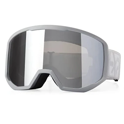 Afbeelding van EXP VISION skibril voor dames en heren, snowboardbril, sneeuwbril, OTG, 100% uv bescherming, brildragers, anti condens, grijs frame, zilver