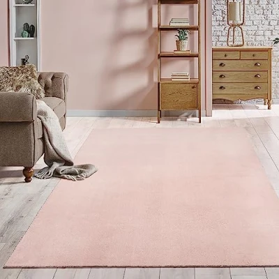Afbeelding van Vloerkleed 140x200 cm laagpolig voor woonkamer of slaapkamer in roze Modern en zacht tapijt Rechthoekig Antislip onderkant Wasbaar tot 30 Graden Rug for bedroom or living room RELAX kleed by The Carpet