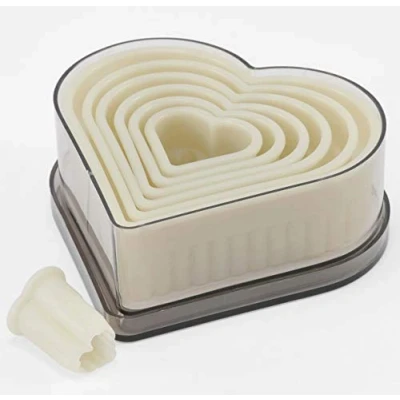 Afbeelding van thermohauser Uitsteekvormpjes set (nylon), hart gegolfd, wit, diameter 2,5 11,2 cm, 7 delig