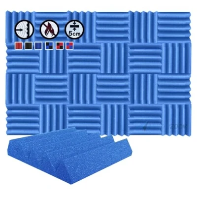 Afbeelding van Arrowzoom 24 Acoustic Panelen Geluidsabsorberende akoestische Wedge Correctie Vlamvertragende Audio Behandeling schuimpanelen 25x25x5cm Blauw