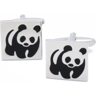 Afbeelding van Manchetknopen Pandabeer Zilver en Zwart Vierkant