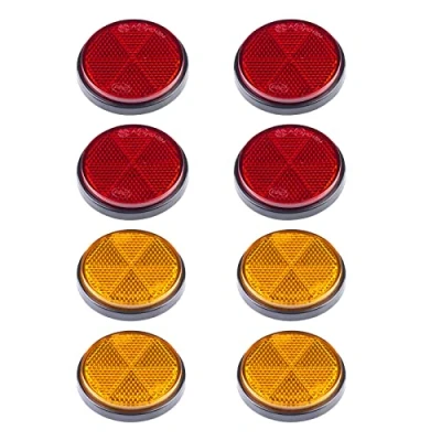 Afbeelding van BEIJISTAR Aanhanger Reflector Kit, 4 x Rood Geel Rond Zelfklevende Reflector, Reflectoren Voor Vrachtwagen Camper Caravan