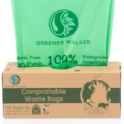 Afbeelding van Greener Walker 25% extra dikke compost 6L/8L/10L/30L vuilniszakken 120 biologisch afbreekbare zakken voor keukenafval (8 liter)
