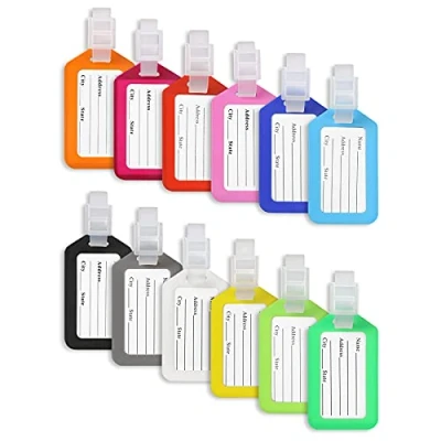 Afbeelding van Vicloon Bagage Tags, 12 Stuks Reiskoffer Tas Bagagelabel, Plastic Identifier, Koffer ID Handtas Tag Label, Travel Bag Tag, Koffers