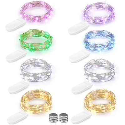 Afbeelding van Led lichtsnoer op batterijen, 8 stuks, 2 m, 20 leds, voor binnen en buiten, micro zilver, werkt Kerstmis, bruiloft, party, slaapkamer, tafeldecoratie, meerkleurig (wordt geleverd met stuks batterijen)