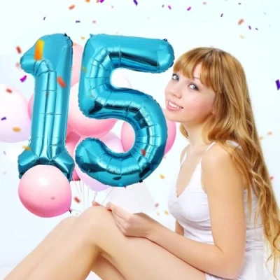Afbeelding van Verjaardagsgetallen ballon 15 jaar blauwe folieballon XXL enorme in 40 101 cm verjaardagsdecoratie cijfer decoratie voor verjaardag, vliegen met helium