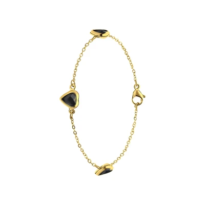 Afbeelding van Lucardi Dames Stalen goldplated Armband met hart zwart Staal Goudkleurig 20 cm