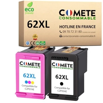 Afbeelding van COMETE 62XL 2 Inktpatronen Compatibel met HP 62 XL (C2P05AE + C2P07AE) Cartridges 1 zwart kleur