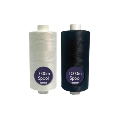 Afbeelding van Korbond 2000m draadbundel 2 x 1.000m spoelen polyester naaigaren zwart &amp; wit voor hand en machinaal naaien