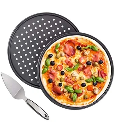 Afbeelding van Tang Yuan 2 niet Stick Pizza Pannen,Ronde geperforeerde Plaat Non Pizza,Pizza Spatel,Knapperige Koken Gereedschapsset