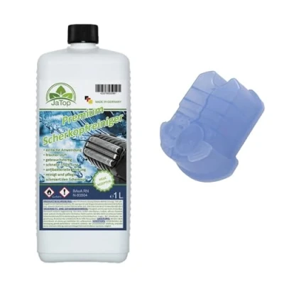 Afbeelding van JaTop Scheerkopreiniger navulvloeistof + 1 cartridge (leeg) [1 l per fles] geschikt voor het bijvullen van Braun Clean &amp; Renew Synchro Activator Pulsonic Series, Made in DE