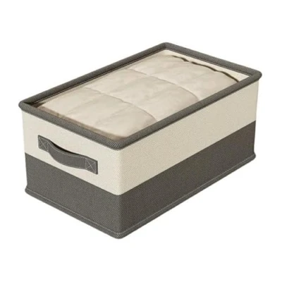 Afbeelding van AURMOO Opbergdoos, 58L Container met Handgreep, Opbergmand Opvouwbaar, Opvouwbare Opbergdobbelstenen, Opbergkist, Stoffen Doze(55x35x30cm, Grijs/Beige,1pc)
