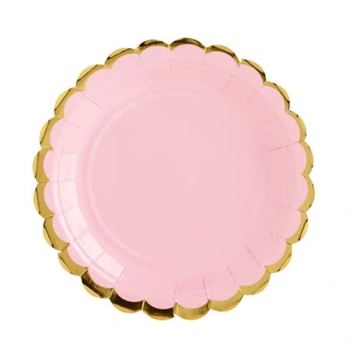 Afbeelding van Bord licht roze met gouden schulprand 6 stuks