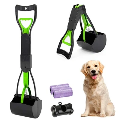 Afbeelding van HyAdierTech Lange handgreep huisdier Pooper Scooper, 24 inch opvouwbare draagbare solide gekartelde tanden schoonmaken pick up nest grijper remover gereedschap voor buiten/binnen kat en hond dierlijke afval (groen)