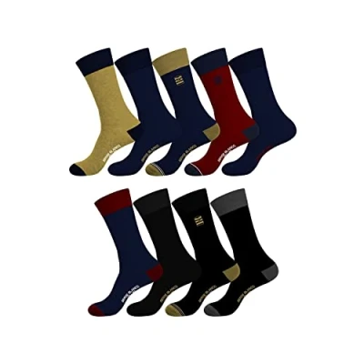 Afbeelding van Serge Blanco Hoge herensokken, katoen, comfortabel, duurzaam (9 stuks), zwart/blauw/goud/rood/grijs, 43 46 EU