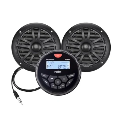 Afbeelding van Waterdichte Bluetooth Marine Stereo 2 x 6,5 inch zwarte luidspreker ontvanger met DAB+/AM/FM radio streaming muziek op boten golf carts ATV UTV en Spa (DAB+)