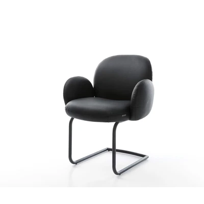 Afbeelding van sledemodel Nube Flex met armleuning rond zwart echt leer pocketveer kern