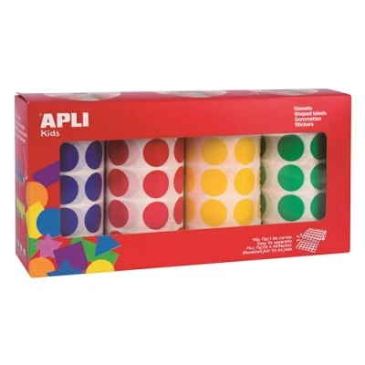 Afbeelding van Apli Kids stickers XL cirkels, diameter 20 mm, doos met 4 rollen in kleuren