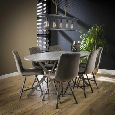 Afbeelding van Hoyz Eetkamertafel Ovaal Betonlook Grijs Hout Metaal 200x100x76 Eettafel