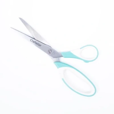 Afbeelding van Craftelier Universele Grote Roestvrijstalen Knutselschaar Ergonomische Handgreep en Puntige Afwerking Geschikt voor Links Rechtshandigen Maat: 21,59 cm Turquoise Wit
