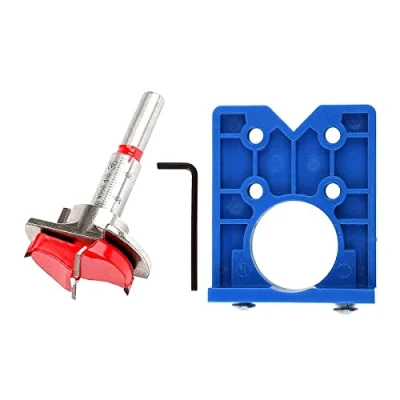 Afbeelding van WANGCL Mallenset voor scharnierboor, 35 mm, verborgen deurscharnieren, kasten en plankmontage, houtbewerking, doe het zelf Blauw